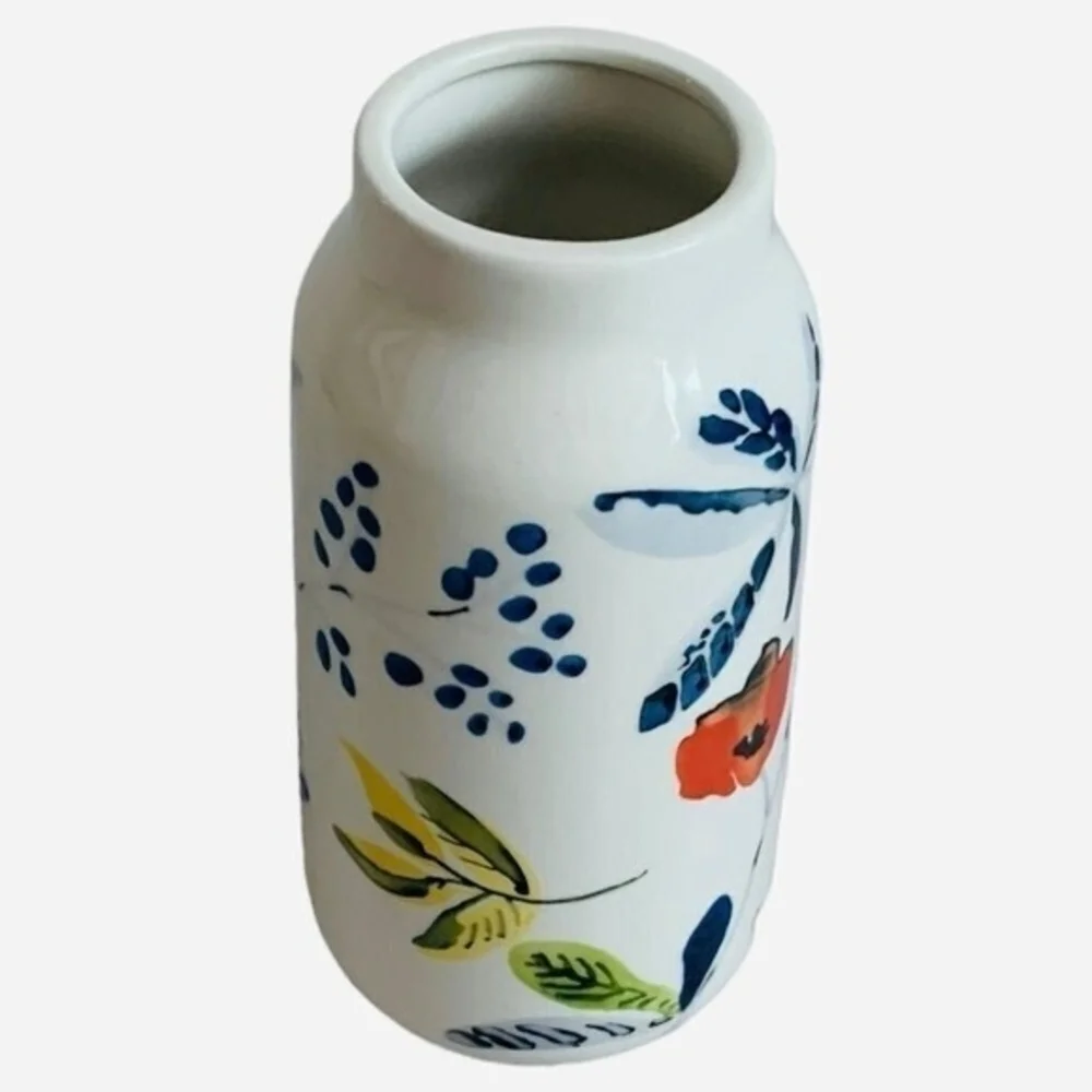 Threshold White Ceramic Vase Handcrafted Floral Print Stoneware 8